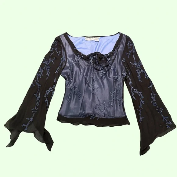 Scala Midnight Black and Sapphire Blue Blouse - Picture 1 of 8
